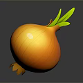 Fresh Orange Onion With Green Leaves Displayed On Gray Background With Subtle Reflection 3d model