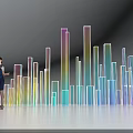 Professional Presenter Standing By Interactive Kiosk With Colorful Gradient Bar Charts