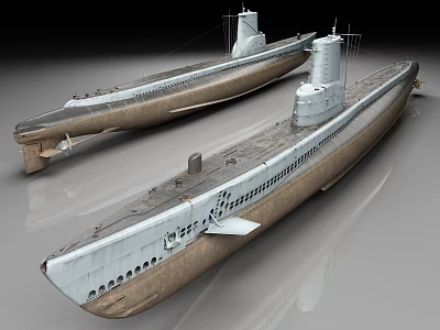 Vintage Submarine Models With Detailed Hull Tower Structures And Weathered Paint 3d model