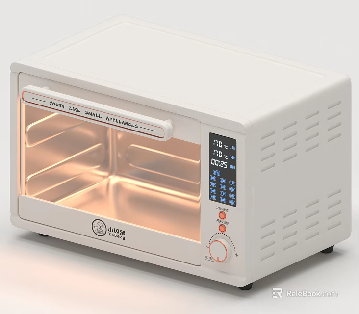 White Kitchen Toaster Oven With Digital Display Control Knobs And Interior Light 3d model 