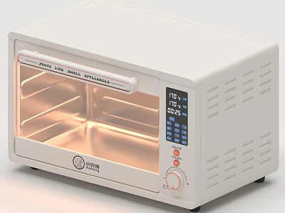 White Kitchen Toaster Oven With Digital Display Control Knobs And Interior Light 3d model