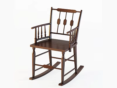 Traditional Wooden Rocking Chair With Armrests And Decorative Circular Backrest Design 3d model
