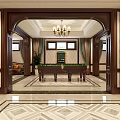 Elegant Traditional Lounge Interior With Wooden Bookshelves Wine Cabinet Chandelier Armchair And Geometric Floor Tiles