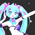 Anime Style Game Movie Character With Blue Pink Long Hair Headphones And Star Decorations