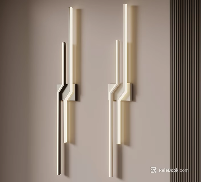 Modern Minimalist Wall Lamps With Sleek Metal Frame And Soft Glow On Beige Wall 3d model 