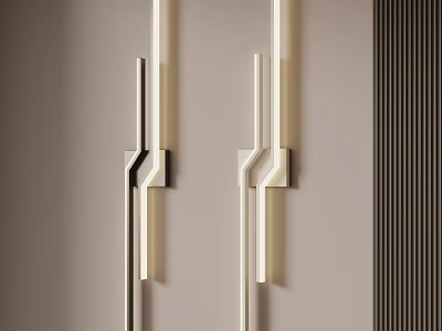 Modern Minimalist Wall Lamps With Sleek Metal Frame And Soft Glow On Beige Wall 3d model