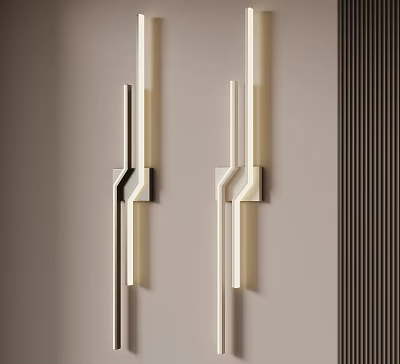 Modern Minimalist Wall Lamps With Sleek Metal Frame And Soft Glow On Beige Wall 3d model