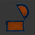 Open Wooden Treasure Chest With Orange Blue Frame And Lock Design