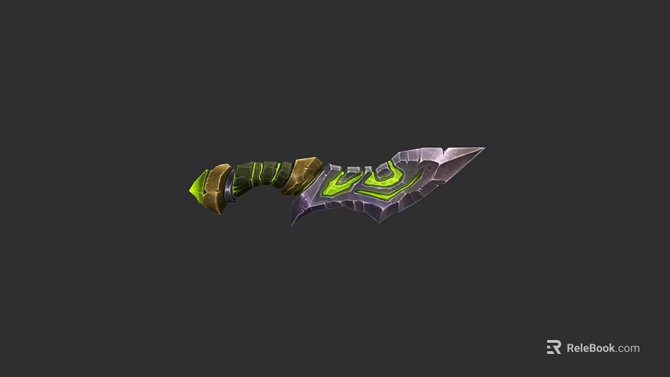 Ornate Green And Metallic Dagger Weapon With Decorative Grip And Sharp Blade 3d model 