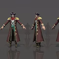 Game Movie Character Pirate Red Coat Hat Three View Front Side Back 3d model