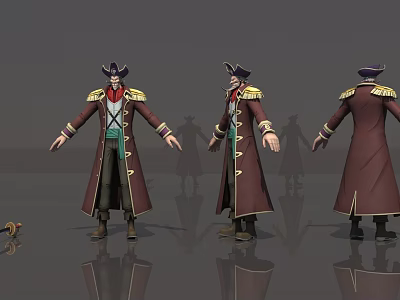 Game Movie Character Pirate Red Coat Hat Three View Front Side Back 3d model Game Movie Character Pirate Red Coat Hat Three View Front Side Back 3d model