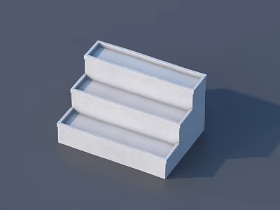 White Three Tiered Stepped Display Shelf with Simple Design for Retail Product Showcases 3d model