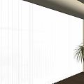 White Window Blinds For Large Window With Two Potted Plants And Wooden Floor