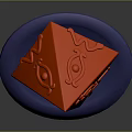 Red Pyramid Shaped Object Placed On Blue Circular Plate With Patterns