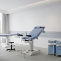 Professional Medical Examination Bed With Rolling Cabinets Stool And Trolley In Clinic
