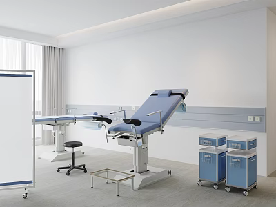 Professional Medical Examination Bed With Rolling Cabinets Stool And Trolley In Clinic 3d model