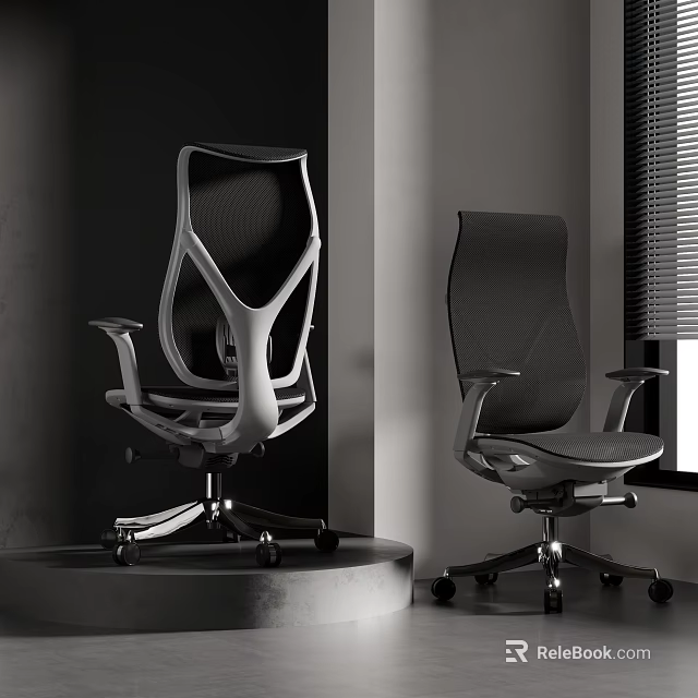 Modern Ergonomic Office Chairs With Mesh And Solid Back Black White Design For Workspace 3d model