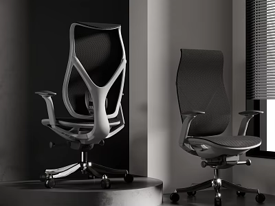 Modern Ergonomic Office Chairs With Mesh And Solid Back Black White Design For Workspace 3d model