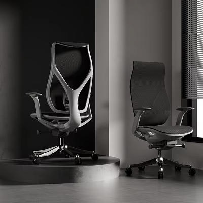 Modern Ergonomic Office Chairs With Mesh And Solid Back Black White Design For Workspace 3d model