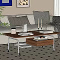 Modern Wooden Coffee Table With Wheels Lower Shelf Books And Vase In Living Room