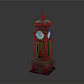 Green Vintage Clock Tower With Ornate Design Spire And Decorative Base
