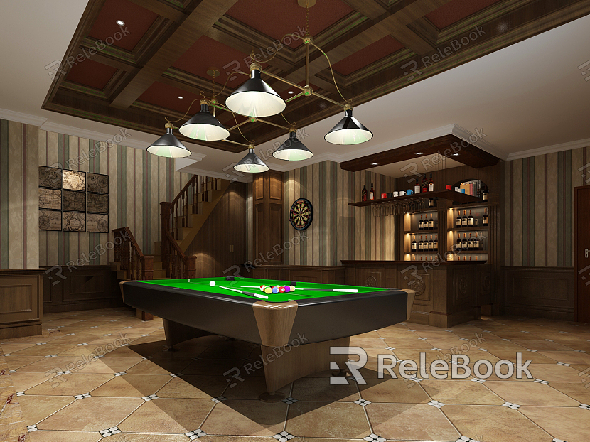 American Entertainment Room Simple Villa Underground Billiards Room model