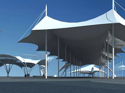 Modern Outdoor Tensile Membrane Structures With White Canopies And Steel Columns 3d model