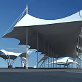 Modern Outdoor Tensile Membrane Structures With White Canopies And Steel Columns