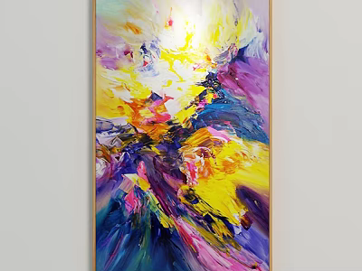 Abstract Oil Painting With Vibrant Yellow Pink Purple Blue Colors And Expressive Brushstrokes 3d model