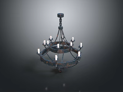 Vintage Industrial Metal Circular Chandelier With Multi Arm Candle Lights 3d model
