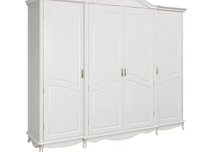 Classic White Multi Door Wardrobe With Curved Panels Gold Handles And Decorative Feet 3d model