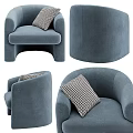 Light Blue Upholstered Accent Chair with Black and White Houndstooth Pillow Modern Rounded Arms Design