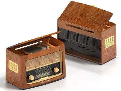 Retro Wooden Radio Turntable with Open Lid Control Panel Classic Design Daily Electrical Appliance 3d model