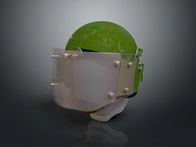 Green Safety Helmet With Transparent Face Shield And Metal Fasteners Design 3d model