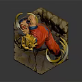 Golden Haired Anime Game Character Statue In Red Outfit With Blue Undershirt And Rock Base