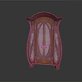 Ornate Brown Standing Wooden Cabinet With Glass Doors And Decorative Carvings