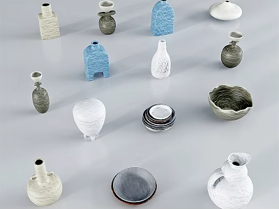 Modern Minimalist Decorative Ornament Set With Ceramic Vases Bowls And Assorted Shapes 3d model