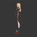 3D Anime Female Character In Ornate Traditional Kimono With Bird Patterns And Outstretched Arms