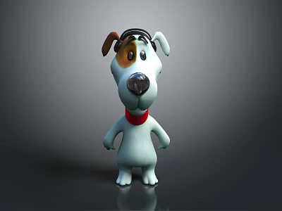 Cute Plush Dog Toy With White Body Brown Ears Black Glasses And Red Collar 3d model