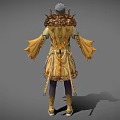 Game Movie Character With Gray Hair Beard Ornate Golden Decor Outfit Dark Pants Golden Shoes