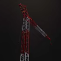 Red And White Industrial Tower Crane With Tall Structure Long Jib Black Background