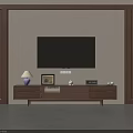 Living Room TV Wall Design With Wooden Stand Lamp Frame And Clock