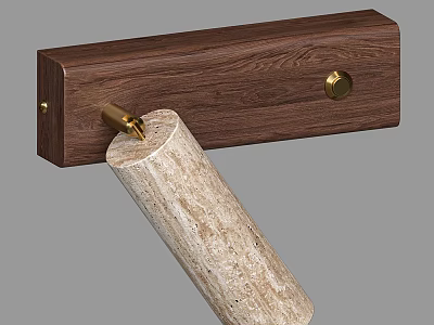 Dark Brown Wooden Wall Light With Gold Metal Accents And Cylindrical Light Beige Stone Shade 3d model