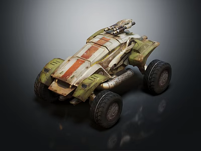 Military Weapon Mounted On Off Road Combat Vehicle With Green White Red Stripes 3d model
