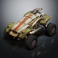 Military Weapon Mounted On Off Road Combat Vehicle With Green White Red Stripes