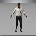 3D Character Model Wearing White Hoodie Black Pants And Sneakers