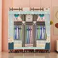 Fabric Wardrobe With Multi Layer Hanging Clothes Storage Boxes Bottom Shoe Rack Decorative Curtain Doors