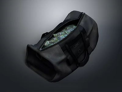 Black Coach Duffel Bag Featuring Green Patterned Interior And Brand Logo 3d model