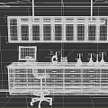 Laboratory Furniture Featuring White Wall Cabinets Drawer Equipped Lab Bench And Blue Chair
