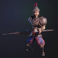 Medieval Knight Double View Design With Armor Spear And Red Blue Striped Pants